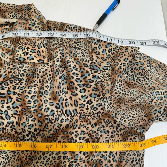 VTG Donnkenny Classics Button Crinkle Top L Artsy Abstract Animal Print Mob Wife - Picture 6 of 10